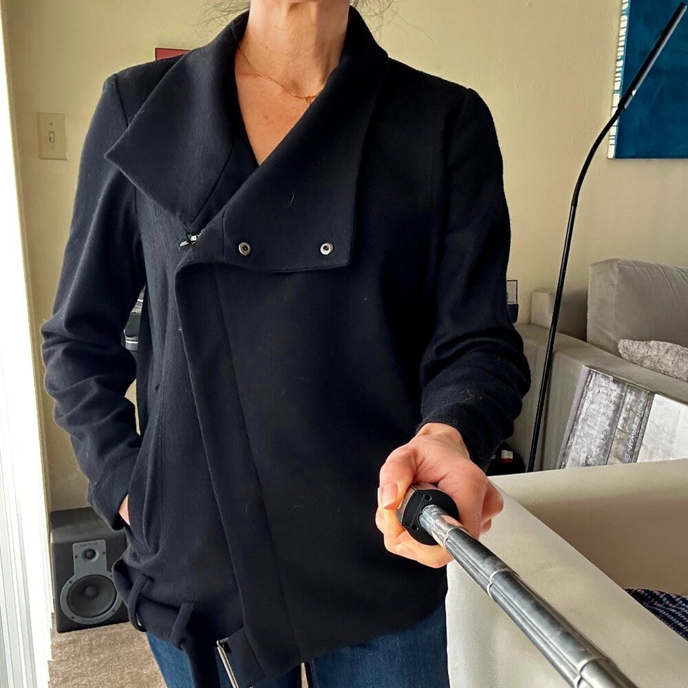 Helmut Lang Womens Wool Asymmetric Zip Boyfriend Moto Jacket P XS